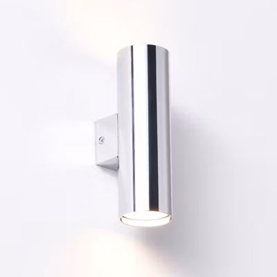 ALPINALUZ Applique Murale Chromée Lumière Double Haut/Bas, 2 Douilles GU10, Métallique, Ampoules Non Incluses