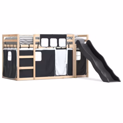 Cadre de lit, Lit superposé sans matelas avec toboggan blanc noir 80×200 cm