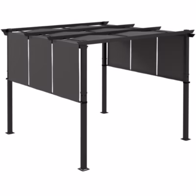 Pergola 3 toiles coulissantes – dim. 2,97L x 2,97l x 2,38H m – acier époxy polyester haute densité anthracite