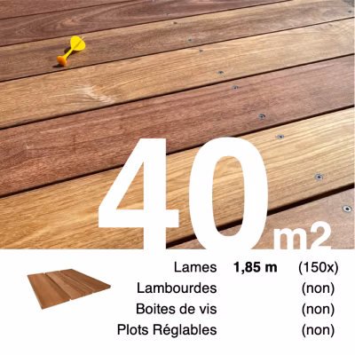 Planches de terrasse bois exotique CUMARU pour 40 m², Longueur 1,85 m.