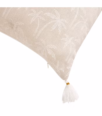Coussin à pompons motifs palmier 45x45cm « Saharis » – 45x45cm – Beige
