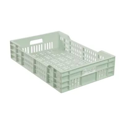 Caisse ajourée avec poignées empilable 600 X 400 25 L – vert amande