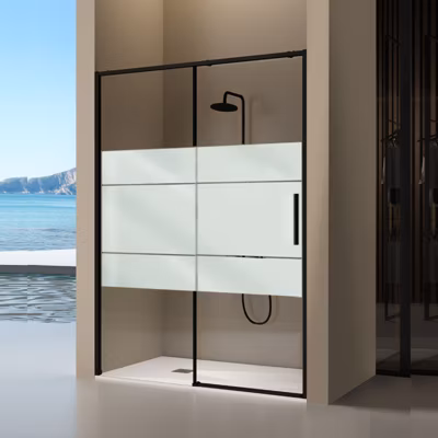 Paroi de douche coulissante DELTA – Noir Mat – Sérigraphié – 137-139.6 cm – Fermeture amortie – Réversible – Anticalcaire