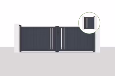 Pack portail battant 3,5×1,2m GIONA + Portillon GIONA H.1,2m gris