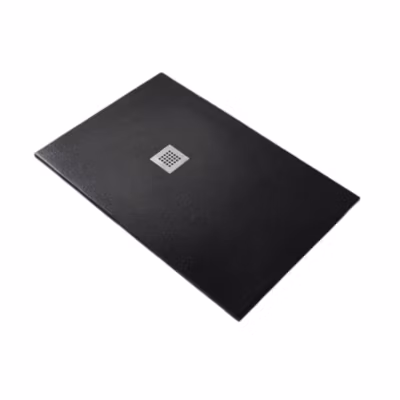 Receveur de Douche 65X65 cm Ligne Vulcano Fin Noir en Résine Synthétique et Poudre de Marbre Avec Drain Gratuit FRASCIO