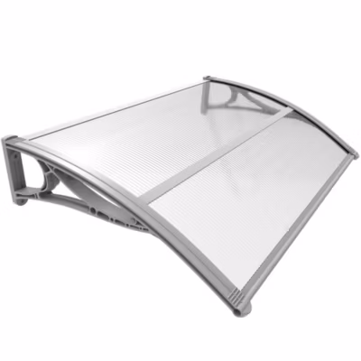 Auvent de porte marquise 120×80 cm transparent en Polycarbonate anti UV Gris VOUNOT