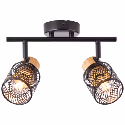 SANTY Barre 2L noir/naturel métal/bambou E14 2x42W – ampoule non incluse