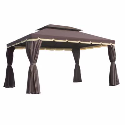 Tonnelle barnum style colonial double toit toile moustiquaires et toiles amovibles 3,9L x 2,9l x 2,8H m chocolat