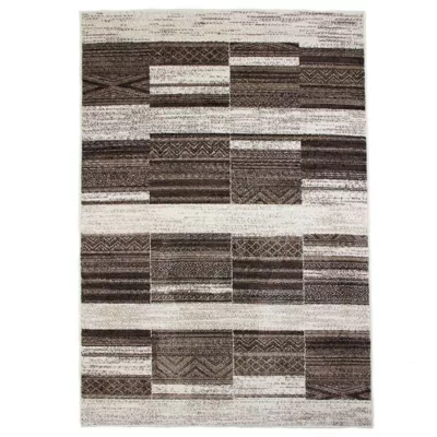 Tapis toucher laineux à motifs carrés et scandinaves beige 133×190