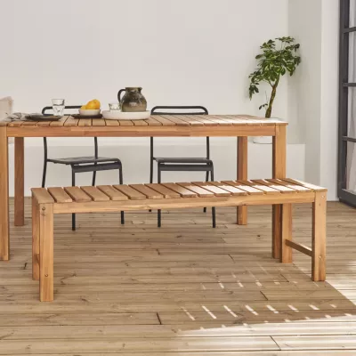 Banc 2 – 3 places en acacia du Vietnam. bois clair. intérieur / extérieur. 140cm