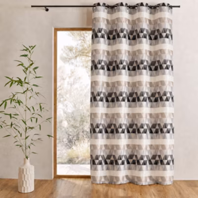 Rideau d&rsquo;ameublement motifs triangles (140×260 cm – Gris clair)