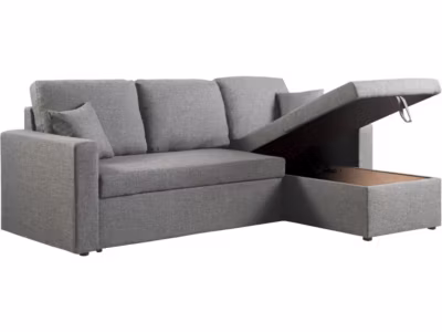 Canapé d&rsquo;angle convertible réversible avec coffre « Alain II »  3 places  Gris clair