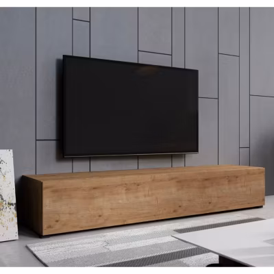 Meuble TV avec pieds de salon – 1 Porte avec 3 Compartiments – Couleur Chêne – L 180 x P 40 x H 32 cm – Modèle Aitana M2