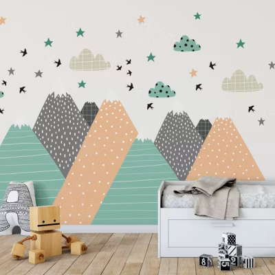 Stickers enfant montagnes scandinaves darinka 100 x 150 cm