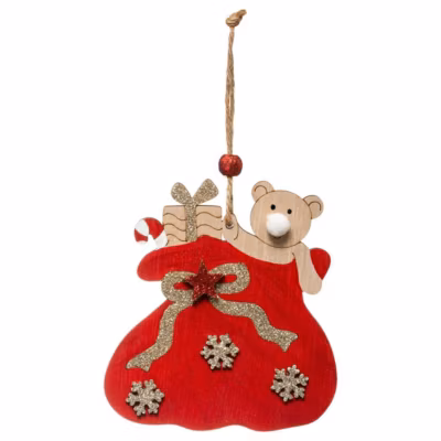 Sujet de noël bois hotte nounours 11 cm – feeric lights & christmas