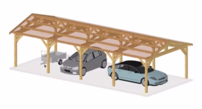 Carport SUR MESURE 2 pentes 750 cm x 10 poteaux, bois DOUGLAS Français  (Charpente en bois-auvent-abri voiture). Garantie 10 ans