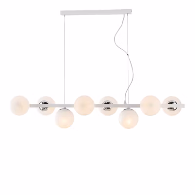 Adrian Suspension en fer laqué blanc et chrome 8 lumières L.121×30 BL278-8-BCO