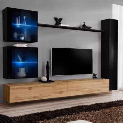 Meuble TV Mural Design « Switch XVIII » 280cm Naturel & Noir