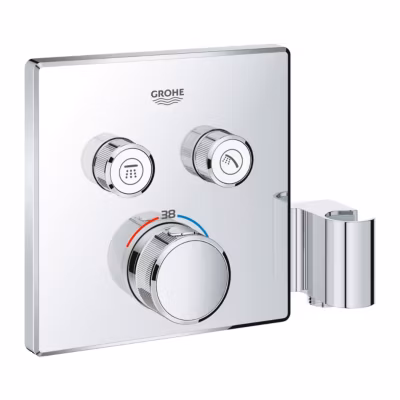 Grotherm Smartcontrol – facade avec mitigeur thermostatique encastré 2 sortie et support de douchette intégré chromé 29125000