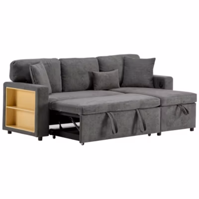 Canapé D&rsquo;Angle En L Extensible Rangement Étager Gris Foncé Blackcolors