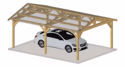 Carport  deux pentes, 600cm x 800cm, bois DOUGLAS Français  (Charpente en bois-auvent-abri voiture),  48 m². Garantie 10 ans