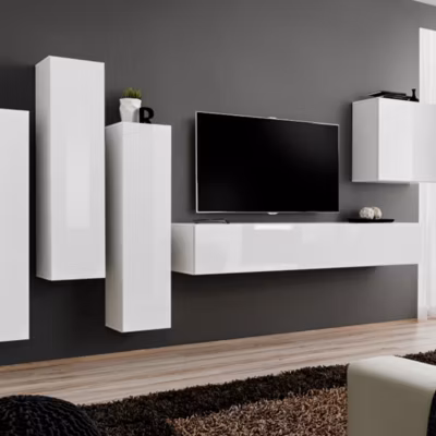 Meuble TV Mural Design « Switch III » 330cm Blanc
