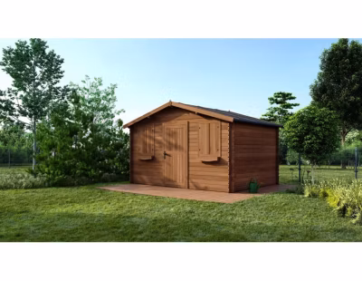 Abri de jardin en bois – 12m2 – 4x3m – Traité – Ep. 28mm – Couleur: marron – DOM418