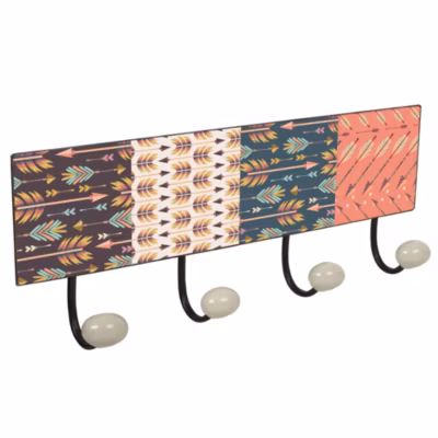 Porte manteau mural en métal design Classique Vintage décoration FLÈCHES avec 4 CROCHETS en porcelaine