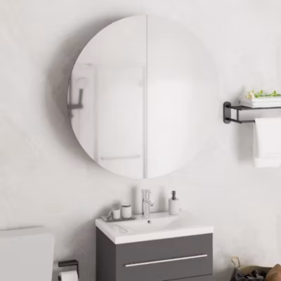 ZMH Armoire de salle de bain miroir rond et LED Noir 54x54x17,5 cm