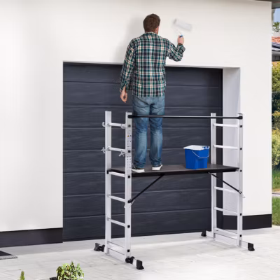 Échafaudage aluminium échelle multifonction avec plateforme modulable sur roues, hauteur 165 CM