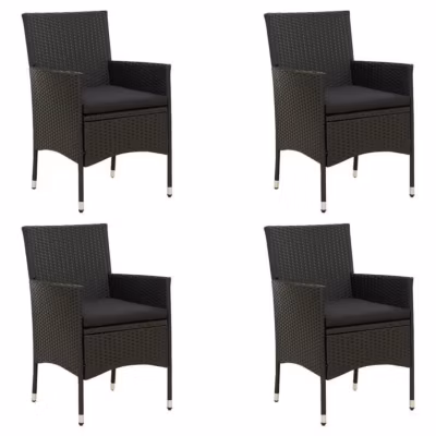 vidaXL Chaises de jardin avec coussins 4 pcs Résine tressée Noir