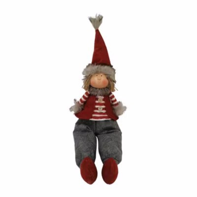 Elf Nordique Gnome de Noël en Tissu Gris Rouge Décoration de Noël