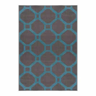Tapis moderne rectangle à courtes mèches graphique Pelago 150×80 CM – Turquoise