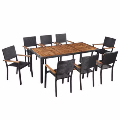 Mobilier d&rsquo;extérieur en résine et bois (190x90x75 cm – Gris anthracite)