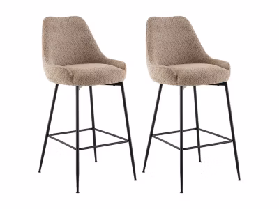 Lot de 2 tabourets de bar en tissu bouclette et métal noir – Taupe – TOYBA
