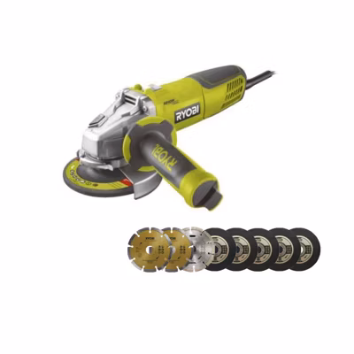 Pack RYOBI Meuleuse d&rsquo;angle 800W 125mm – 8 disques diamants et à tronçonner