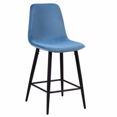 Chaise de comptoir en velours BOYLD, coloris bleu clair