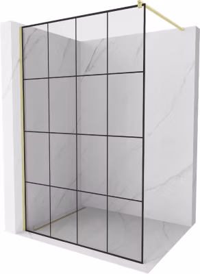 Mexen Kioto Paroi de douche Walk-in 130 x 200 cm, grille noire 8 mm, or brossé – 800-130-101-55-77